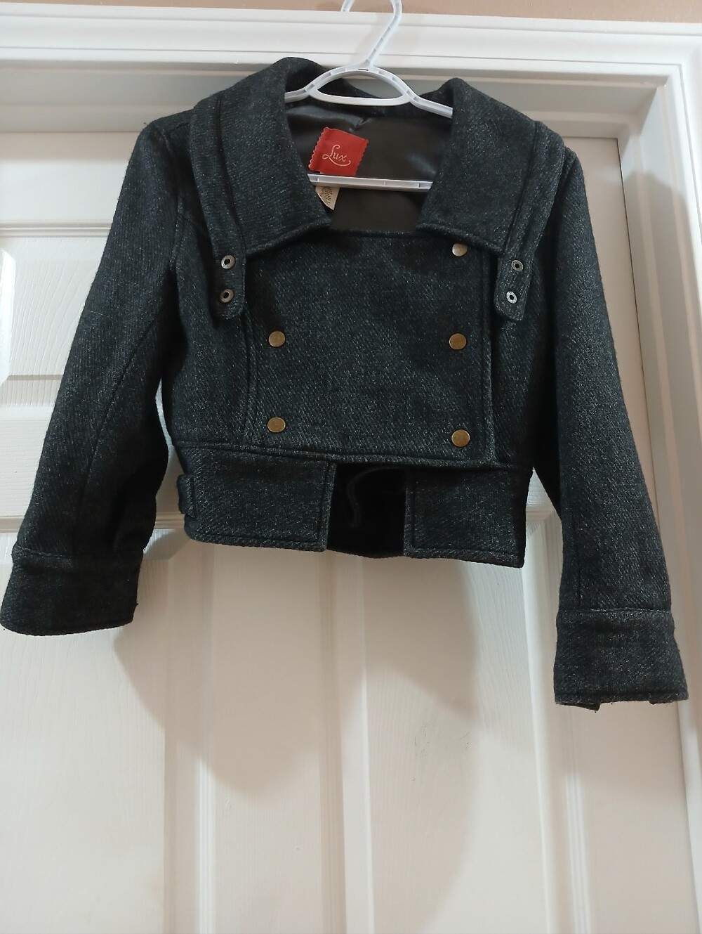 Lux Dark Gray Cropped Double-Breasted Kids Jacket